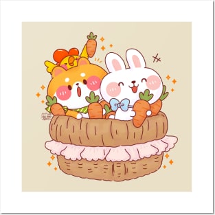 Bunny Shiba Carrot Basket Posters and Art